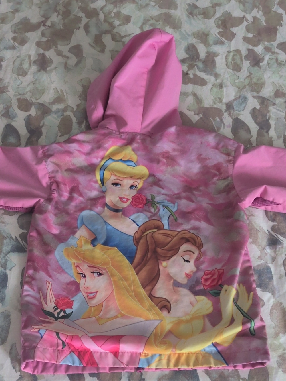 Disney Pink Princess Hooded Raincoat with Cinderella Belle Aurora Print